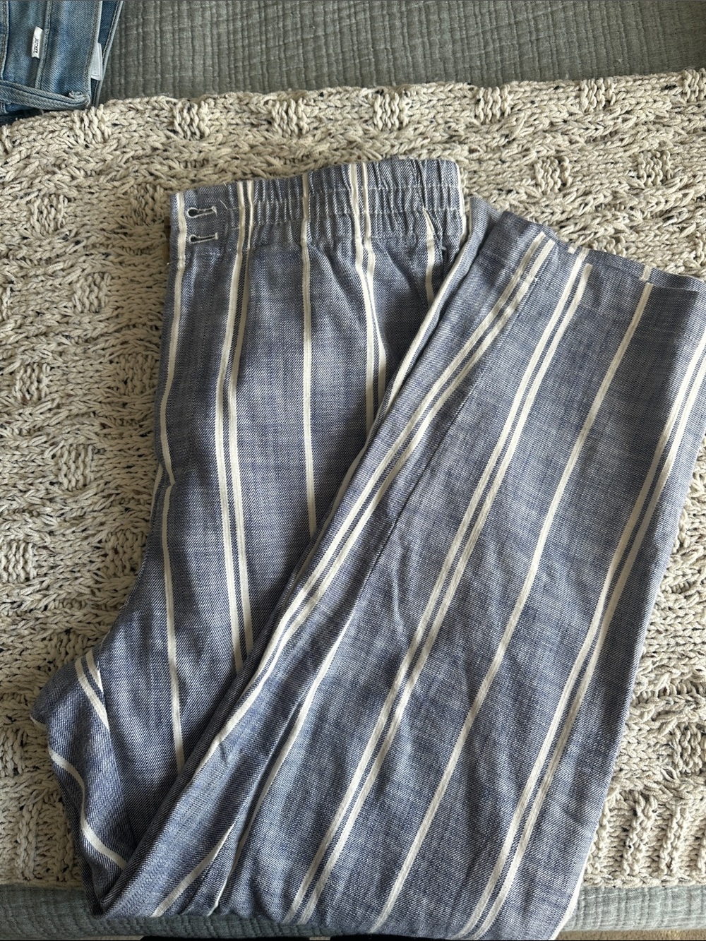 Marine Layer Blue and White Elle Relaxed Crop Pant